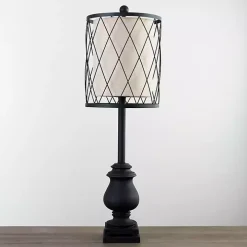 Matte Black Buffet Lamp with Wire Shade