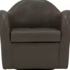 Max Charcoal Faux Leather Swivel Club Accent Chair