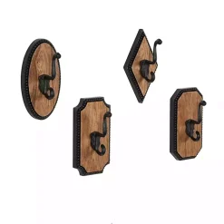 Metal and Wood Beaded Wall Hooks, Set of 4