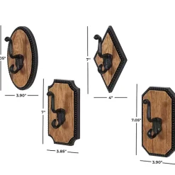 Metal and Wood Beaded Wall Hooks, Set of 4