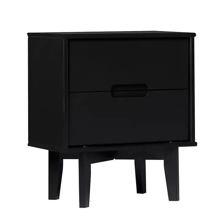 Midnight Black Wood 2-Drawer Modern Nightstand