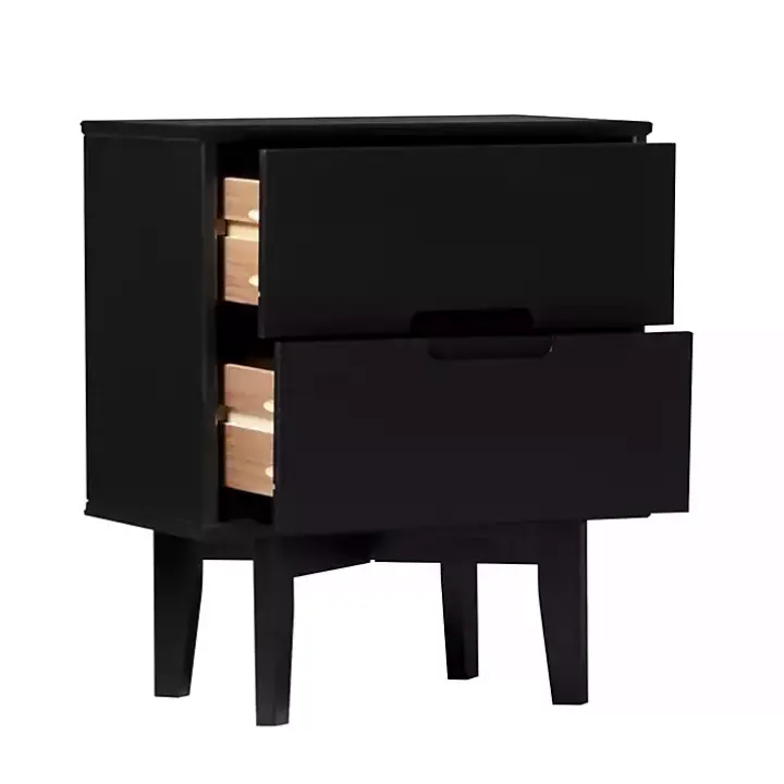 Midnight Black Wood 2-Drawer Modern Nightstand