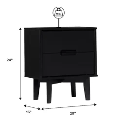Midnight Black Wood 2-Drawer Modern Nightstand
