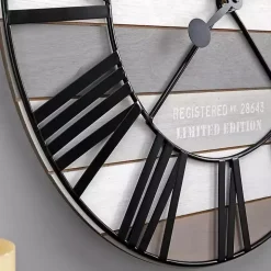 Mixed Plank and Black Metal Wall Clock