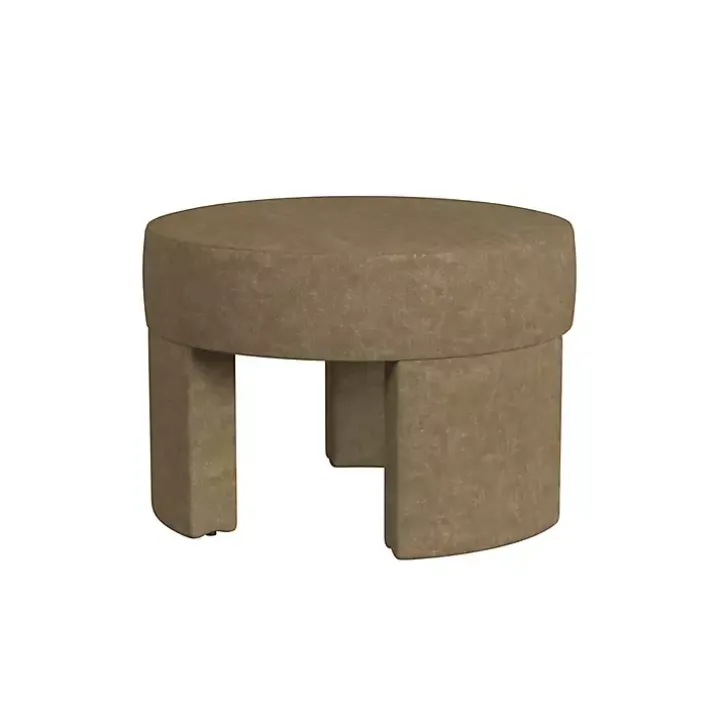 Mocha Brown Round Upholstered Ottoman