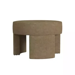 Mocha Brown Round Upholstered Ottoman