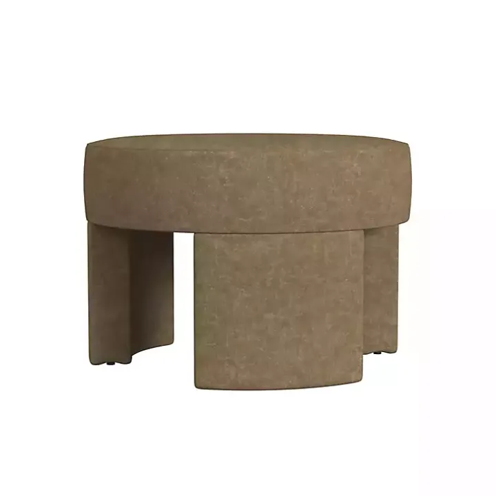 Mocha Brown Round Upholstered Ottoman