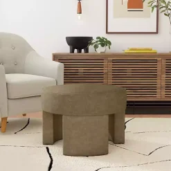 Mocha Brown Round Upholstered Ottoman