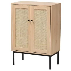 Modern Natural Wood Rattan Cabinet
