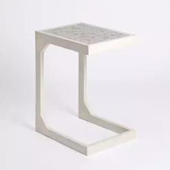 Mosaic Tile White Wood C-Table