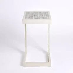 Mosaic Tile White Wood C-Table