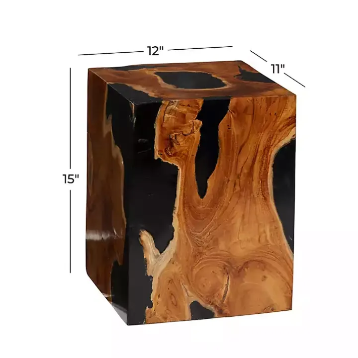 Natural Abstract Teak Wood Grain Accent Table