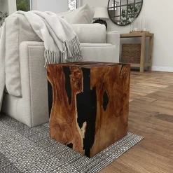 Natural Abstract Teak Wood Grain Accent Table