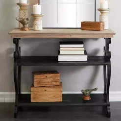 Natural and Black Wood 3-Tier Console Table