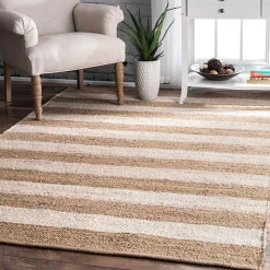 Natural and White Striped Felix Area Rug, 7x9