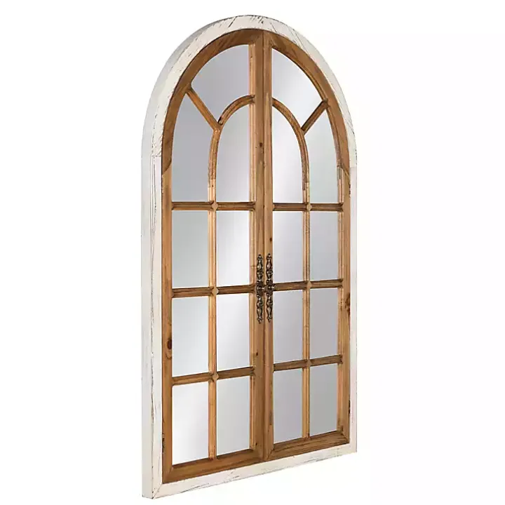 Natural Arched Pane Doors Wall Mirror