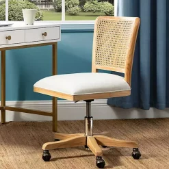 Natural Cane Back Linen Office Chair