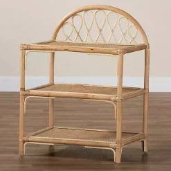 Natural Curled Rattan 3-Tiered Bookcase