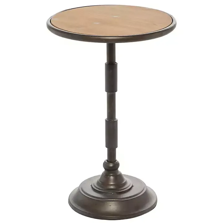 Natural Pine and Gray Metal Accent Table, 21 in.