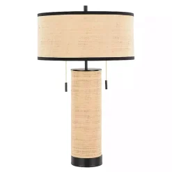 Natural Rattan and Black Metal Table Lamp