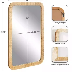 Natural Rattan Rounded Rectangle Wall Mirror