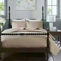 Natural Serene Quilted 3-pc. Queen Coverlet Set