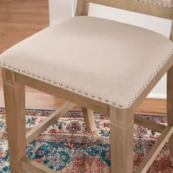 Natural Upholstered Wood Frame Counter Stool
