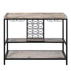 Natural Wood & Black Metal Wine Rack Console Table
