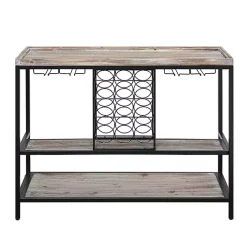 Natural Wood & Black Metal Wine Rack Console Table