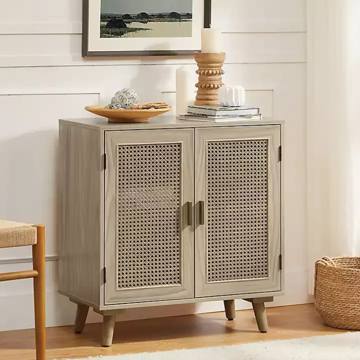 Natural Wood and Rattan Carpinteria Cabinet