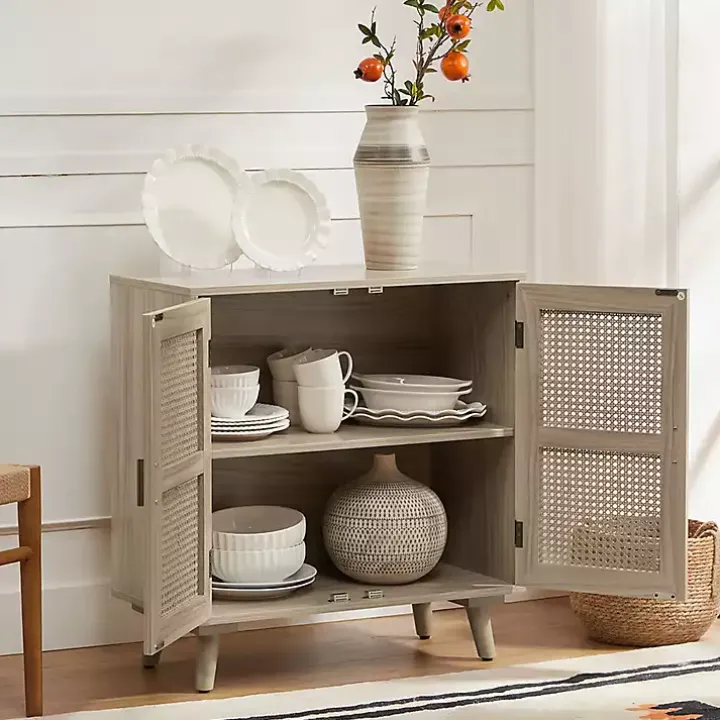 Natural Wood and Rattan Carpinteria Cabinet