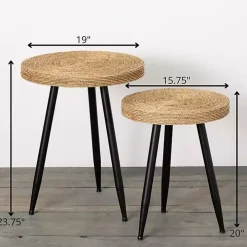 Natural Wood and Seagrass Accent Tables, Set of 2