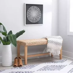Natural Wood and Woven Hyacinth Bench