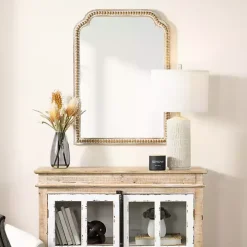 Natural Wood Beaded Scalloped Rectangular Mirror