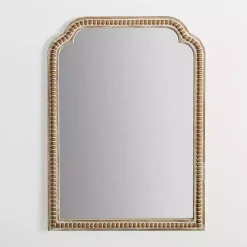 Natural Wood Beaded Scalloped Rectangular Mirror