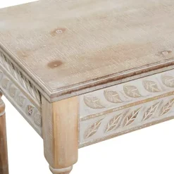 Natural Wood Carved Leaf Accent Tables, Set of 2