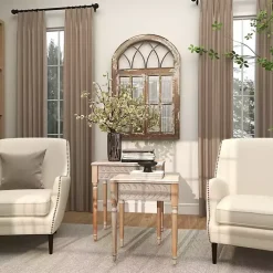 Natural Wood Carved Leaf Accent Tables, Set of 2