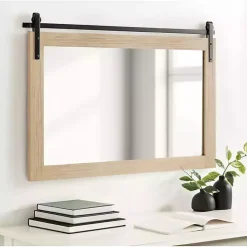 Natural Wood Metal Barn Door Wall Mirror