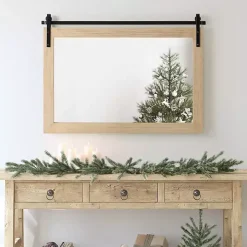 Natural Wood Metal Barn Door Wall Mirror