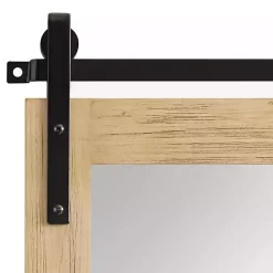 Natural Wood Metal Barn Door Wall Mirror