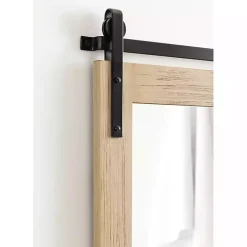 Natural Wood Metal Barn Door Wall Mirror