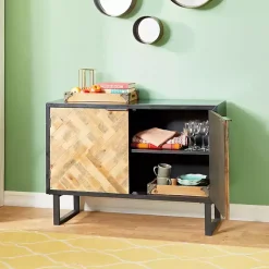 Natural Wood Mosaic Paneling Cabinet