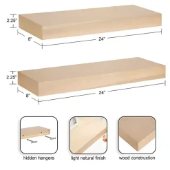 Natural Wood 2-pc. Floating Shelves, 24 in.