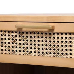 Natural Wood Rattan Nightstand