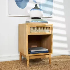 Natural Wood Rattan Nightstand
