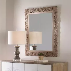 Natural Wooden Beveled Wall Mirror