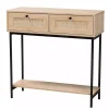 Natural Woven Rattan 2-Drawer Console Table