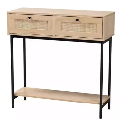Natural Woven Rattan 2-Drawer Console Table
