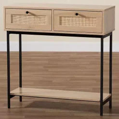 Natural Woven Rattan 2-Drawer Console Table