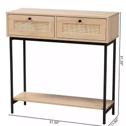 Natural Woven Rattan 2-Drawer Console Table